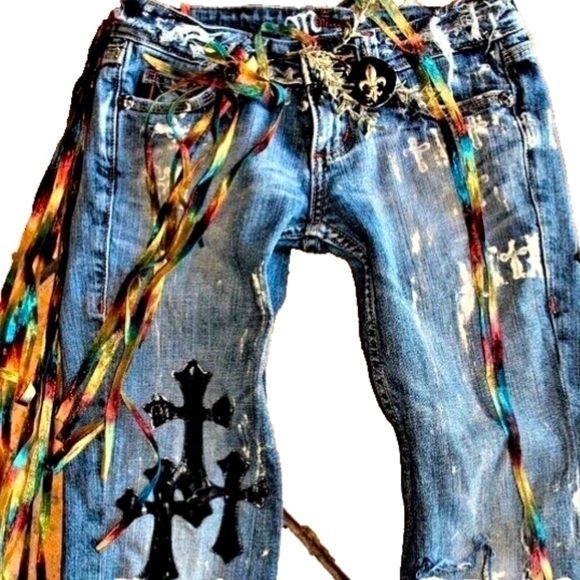Painted Jeans Miss Me Ltd Ed Flare Jeans Ribbon, Belts & Charms, 26